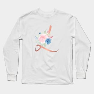 Letter L Rose Gold and Watercolor Blush Pink and Navy Long Sleeve T-Shirt